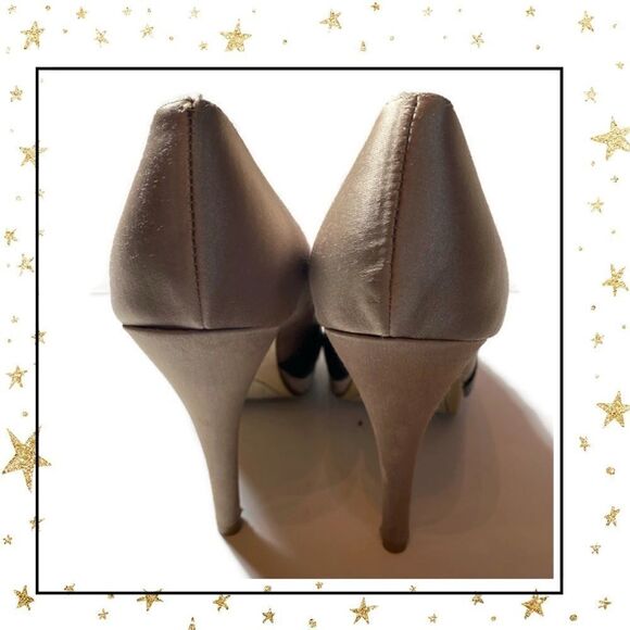 Rampage Beige Brown Peep Toe Fabric Heels - Picture 6 of 7